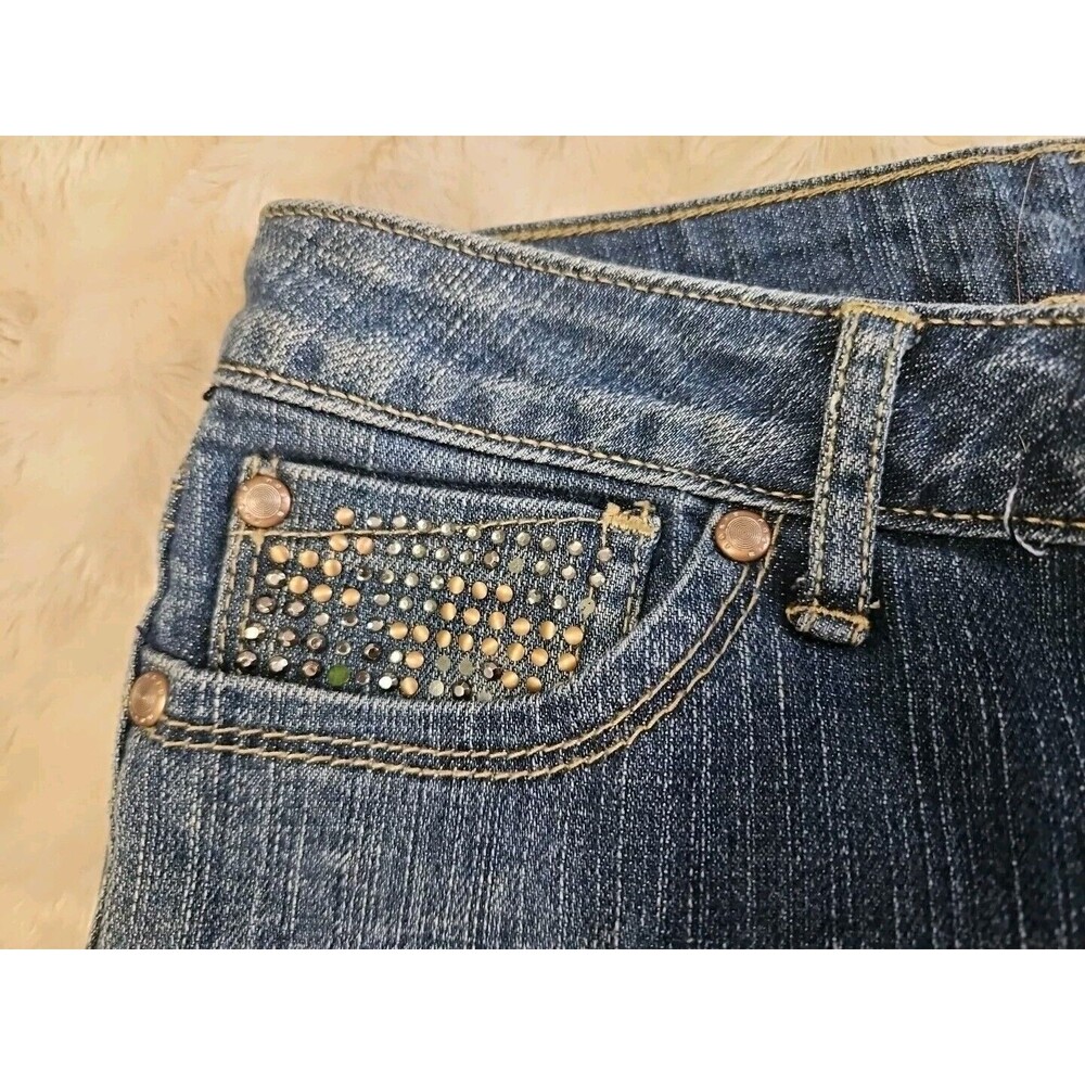 Bisou Bisou Womens Capri Jeans Sz 2 With Copper & Gunmetal Rhinestone Accents - Picture 5 of 9